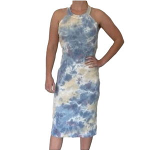 Young Fabulous & Broke Fitted Dress Tie Dye  Halter Cross Back Midi Size S